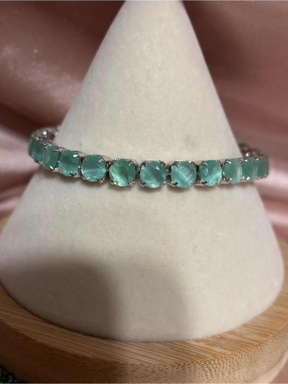 Green Cat's Eye Tennis Bracelet - Elegant Green Bracelet